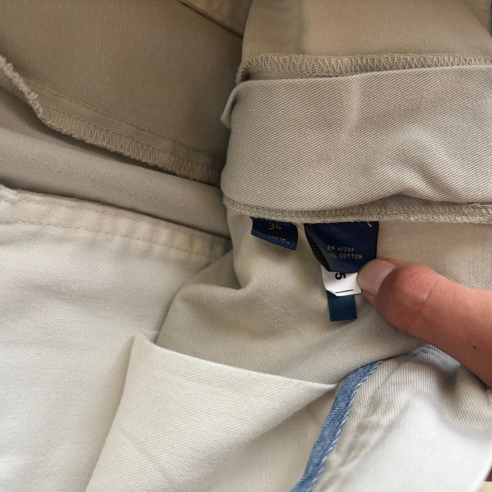 Polo Ralph Lauren Shorts Men 34 Classic Fit Chino Khaki Flat Front Beige Stretch